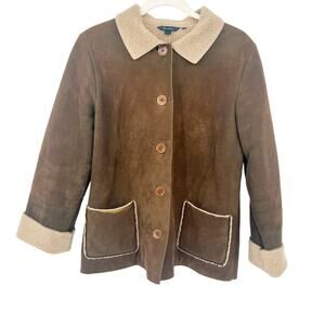 Boden Womens‎ Winter Cozy Button Front Faux Suede Shearling Lined Coat Size 12
